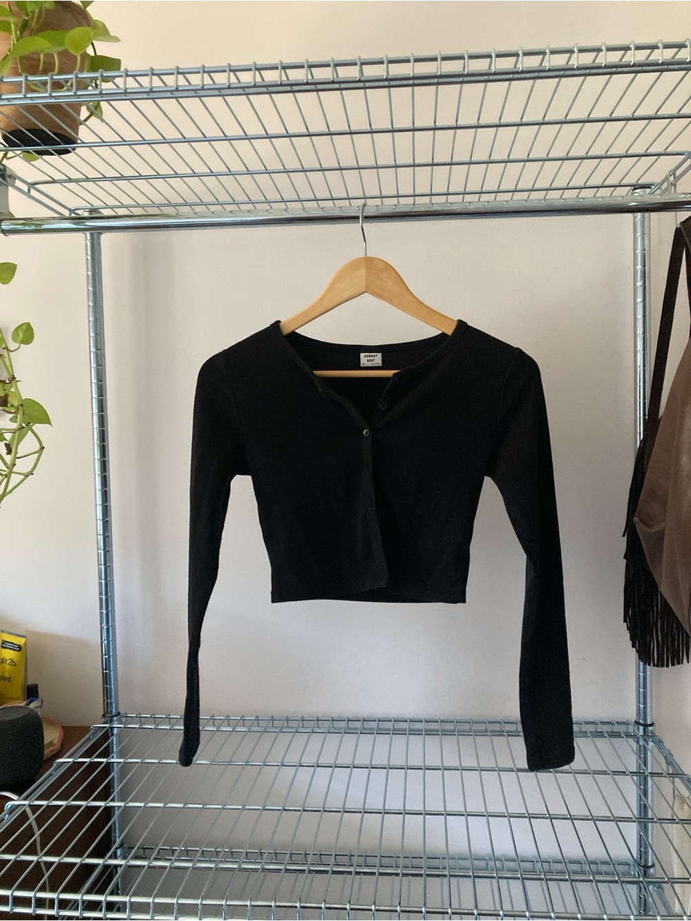 Aritzia Black Cropped Button-Front Cardigan